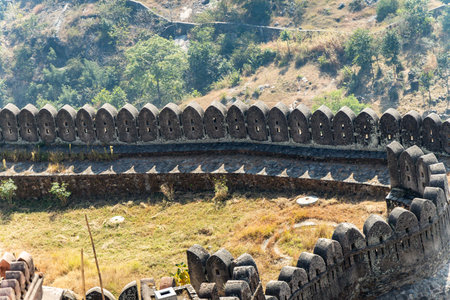 ancient fort stone wall for invader protection at morning image is taken at Kumbhal fort kumbhalgarh rajasthan india.の写真素材