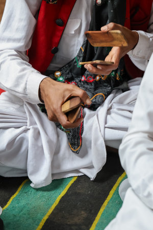 traditional rajasthani musical instrument in hand at day is an Rajasthani Folk Musical Wooden Instrumentの写真素材