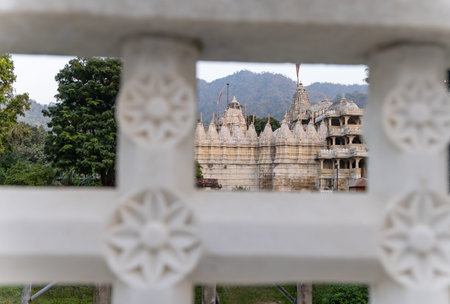 ancient unique temple architecture with bright sky at day from unique perspectiveの写真素材