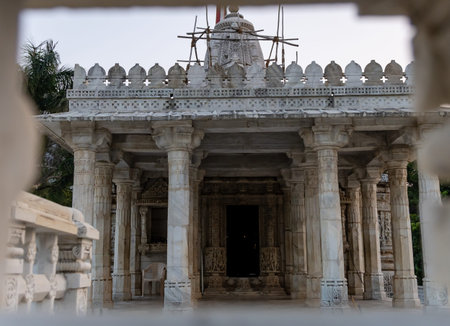 ancient unique temple architecture restoration with bright sky at dayの写真素材