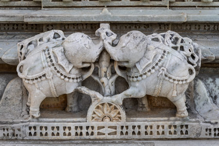 ancient temple wall exterior unique art from different angleの写真素材