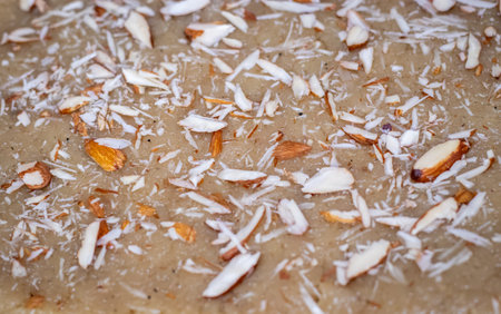 almonds chopped at sweet with narrow focus from flat angle