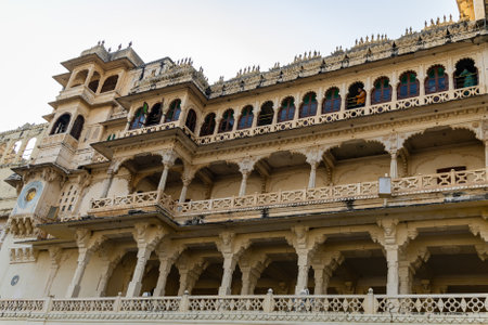 historical palace unique architecture from different angle at day image is taken at city palace, Udaipur rajasthan india.の写真素材