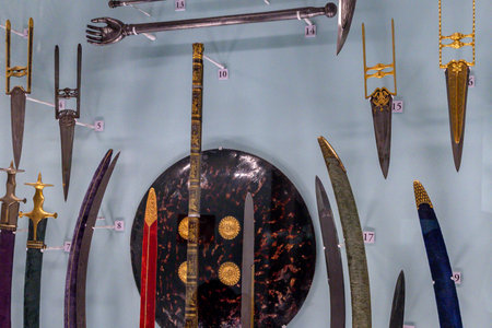 antique weapons for war fighting at indoorの写真素材