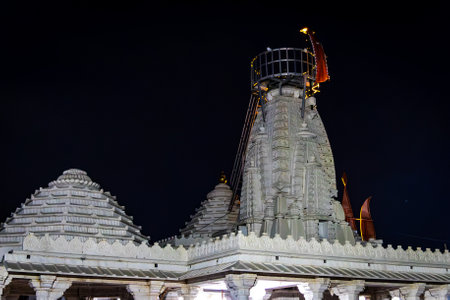 hindu marble temple dome architecture at night image is taken at Karni Mata Temple, Udaipur rajasthan india.の写真素材