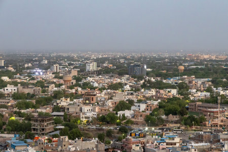 Crowded City view with concrete dense houses from Mountain Peak at Duskの写真素材