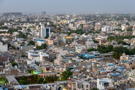 Crowded City view with concrete dense houses from Mountain Peak at Duskの写真素材