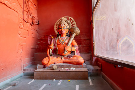 idol of hindu holy god lord hanuman at indoor from different angle image is taken at ujjain madhya pradesh india.の写真素材