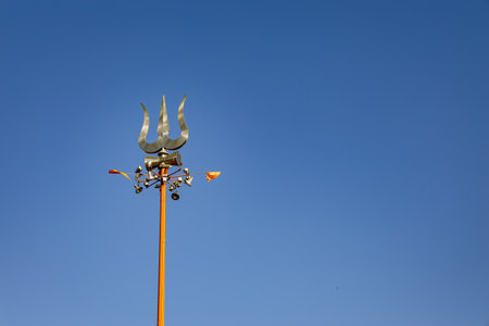 holy trident with bright blue sky at morningの写真素材
