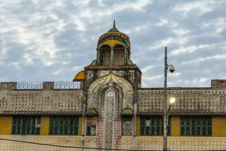 Sacred Hindu temple with its vibrant architecture and dramatic sky at evening from different angle image is taken at Kanak Bhawan temple in Ram Janmabhoomi Ayodhya Uttar Pradesh India.の写真素材
