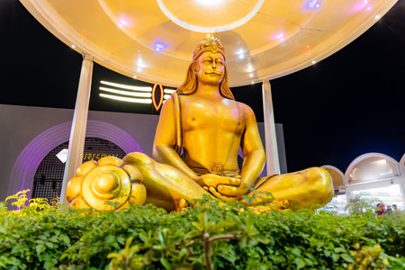 hindu god lord hanumana isolated statue with bright backgroundの写真素材