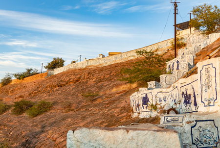artistic art made at mountain stairs at morning image is taken jodhpur rajasthan india.の写真素材