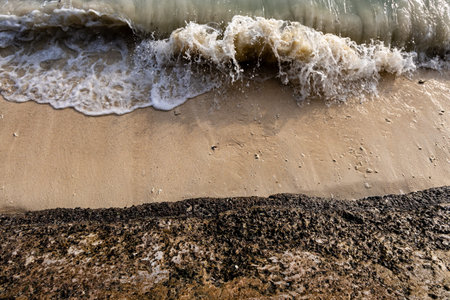 Crashing Sea Waves at Shore at morning from top angle