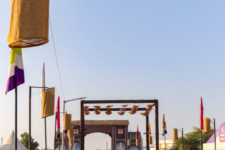 white rann traditional fair morning view from flat angle image is taken at rann festival dhordo kutch white rann gujrat india.の写真素材