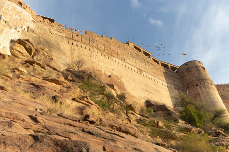 Exterior of Ancient Fort Wall in Morning Lightの写真素材