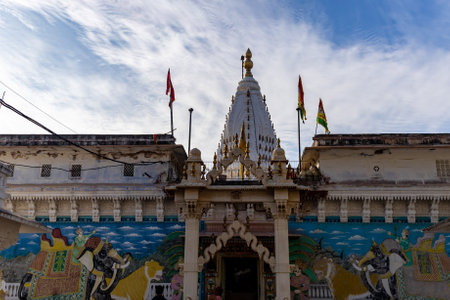 artistic ancient temple architecture with bright sky at morning from different perceptive image is taken at Achal Nath Temple jodhpur rajasthan india.の写真素材