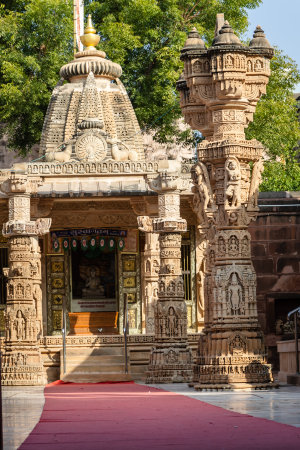 ancient jain temple artistic architecture at day from different angle image is taken at Osiyan Mahaveerswami Shwetamber Jain Temple osiyan jodhpur rajasthan india.の写真素材