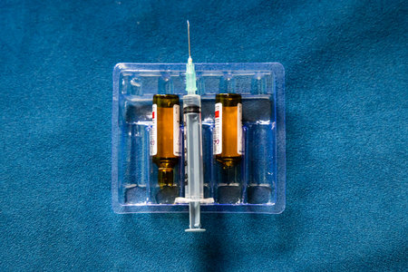 syringe with medicine vial after injection useの写真素材