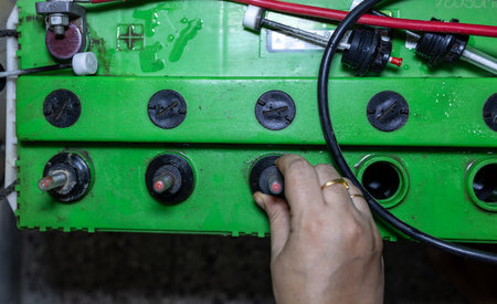 battery maintenance water hole closing on home inverterの写真素材
