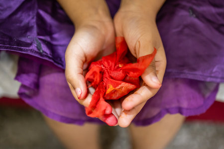 Hands Holding Religious Ceremony Items For Blessingの写真素材