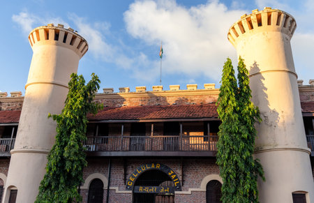 famous tourist attraction cellular jail andaman under clear sky image is taken at the Cellular (Kala...