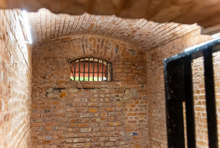 isolated prisoner cell of colonial era cellular jail at andaman image is taken at the Cellular (Kala Pani) Jail, Andaman Nicobar Islands, India.の写真素材