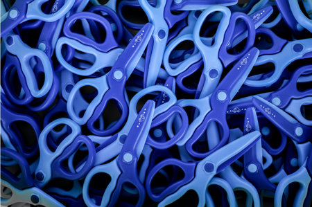 A lot of blue craft scissors for kids