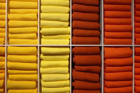 Pile of red and yellow socksの写真素材