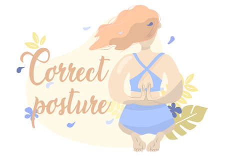 Cartoon correct posture woman sitting with hands behind the back isolatedのイラスト素材