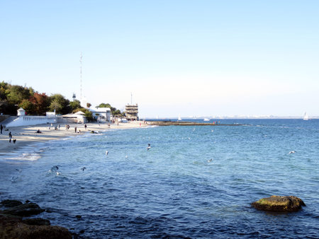 Odessa, Ukraine - 10 02 2019: view of the coast of the autumn Black Sea