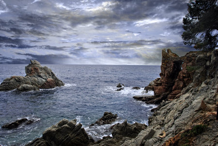 Sunset on the costa brava of LLoret de mar in a spring day