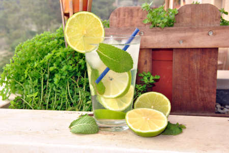 Cocktail Mojito made with run, mint and lime in summer terraceの写真素材