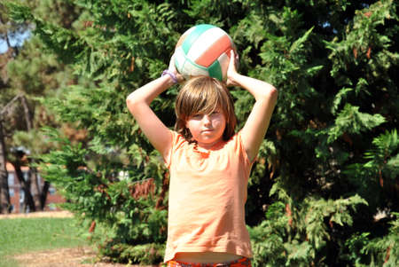 girl with balloon on a spring campingの写真素材