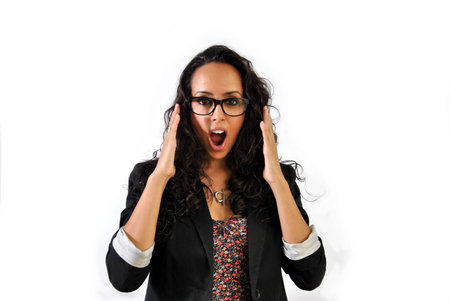 Business woman screaming of receiving a surprise