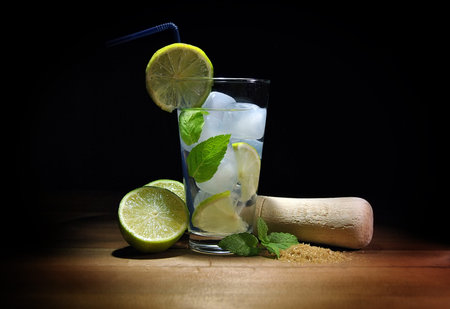mojito cocktail with daylight and mint with limeの写真素材