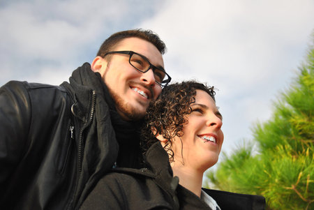 Young couple in a park on a sunny day
