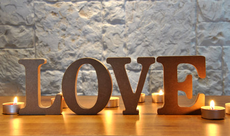 wooden letters with word love for valentinesの写真素材