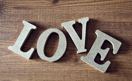 wooden letters with word love for valentinesの写真素材