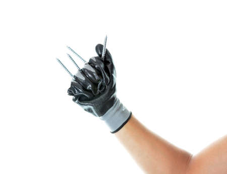 worker holding a tool to work with your handの写真素材