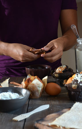 chocolate, vanilla and Coconut Muffins just facts about a kitchen rusticの写真素材