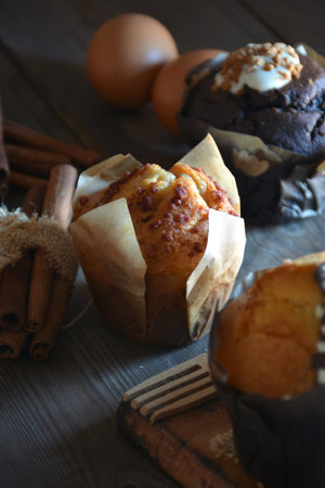 chocolate, vanilla and Coconut Muffins just facts about a kitchen rusticの写真素材