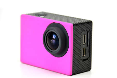 camera's action of color Fuchsia on background whiteの写真素材