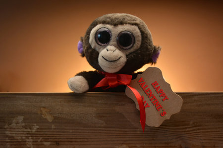 Teddy bear with LOVE wood and a gift for Valentine Day lyricsの写真素材