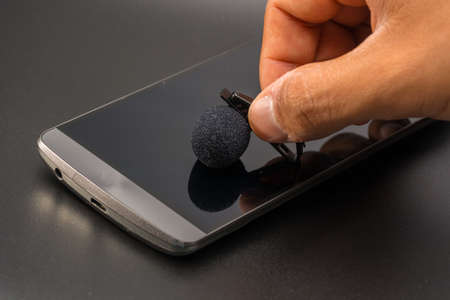 Lapel microphone used to phone mobil or dslr cameraの写真素材