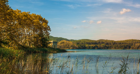 Photograph of the Lake of banyoles in Catalonia, Spain in the fallの写真素材