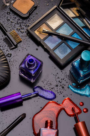 Elements makeup of women, composed of Nail Polish, brushes and powders for the faceの写真素材