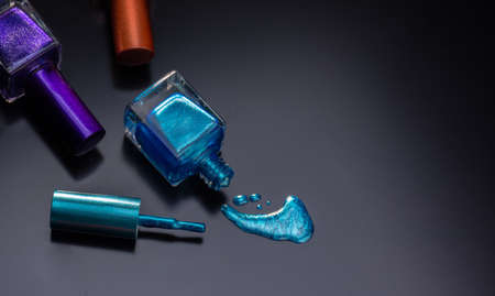 Elements makeup of women, composed of Nail Polish, brushes and powders for the faceの写真素材