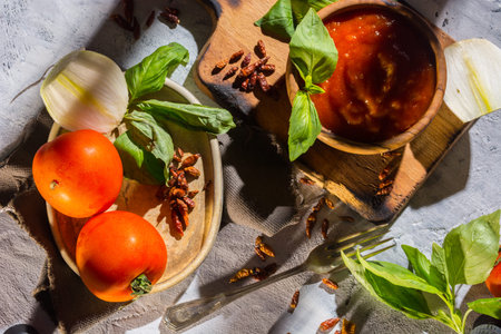 Sauce arrabiata made with tomato, onion and chili pepper spicy, special to accompany all kinds of pastaの写真素材