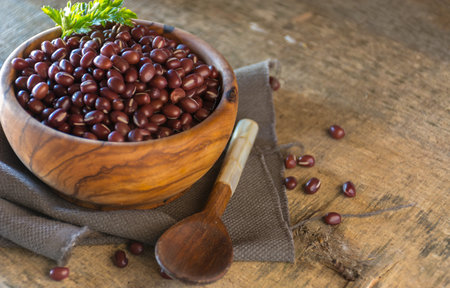 Japanese Red Bean in a bowl of wood