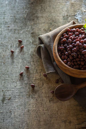Japanese Red Bean in a bowl of woodの写真素材